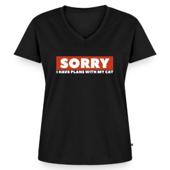 Chat/ Chat / Drôle de parole de chat - T-shirt encolure en V Premium bio Femme - noir - Devant - AI Model Female 172 light (172cm)