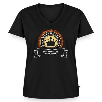 Gestalterin-für-Visuelles-Marketing Beruf - Gesche - Frauen Premium Bio T-Shirt mit V-Ausschnitt - Schwarz - Vorne - AI Model Female 172 light (172cm)
