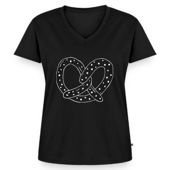 Brezel Skizze Snack - Frauen Premium Bio T-Shirt mit V-Ausschnitt - Schwarz - Vorne - AI Model Female 172 light (172cm)