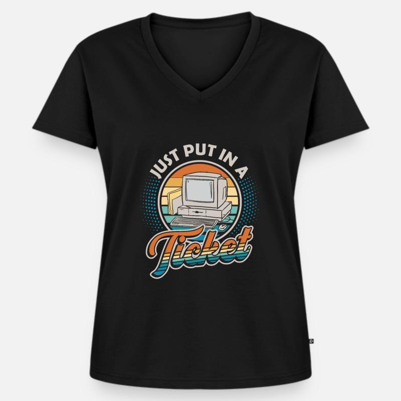 Einfach Ein Ticket Öffnen Help Desk Tech Support - Frauen Premium Bio T-Shirt mit V-Ausschnitt - Schwarz