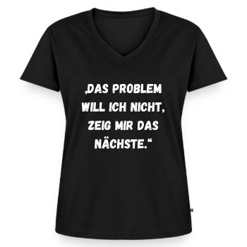 Spruch - Frauen Premium Bio T-Shirt mit V-Ausschnitt - Schwarz - Vorne - AI Model Female 172 light (172cm)
