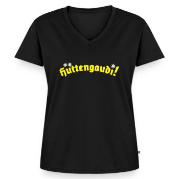 Hüttengaudi Edelweiss - Frauen Premium Bio T-Shirt mit V-Ausschnitt - Schwarz - Vorne - AI Model Female 172 light (172cm)