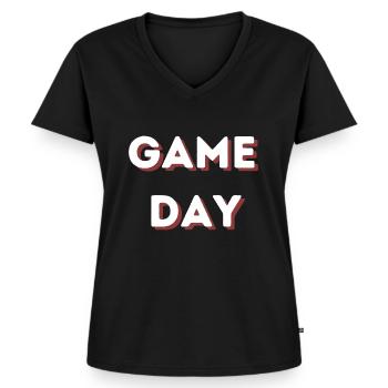 Jour de jeu - T-shirt encolure en V Premium bio Femme - noir - Devant - AI Model Female 172 light (172cm)