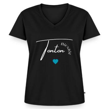 Bientôt tonton - T-shirt encolure en V Premium bio Femme - noir - Devant - AI Model Female 172 light (172cm)