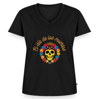 Tag der Toten - Frauen Premium Bio T-Shirt mit V-Ausschnitt - Schwarz - Vorne - AI Model Female 172 light (172cm)