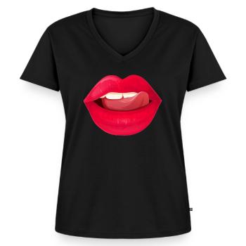 Lips 5 - Frauen Premium Bio T-Shirt mit V-Ausschnitt - Schwarz - Vorne - AI Model Female 172 light (172cm)