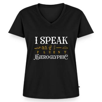 Je parle couramment le design hiéroglyphique - T-shirt encolure en V Premium bio Femme - noir - Devant - AI Model Female 172 light (172cm)