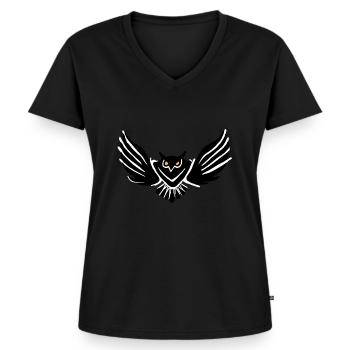eule - Frauen Premium Bio T-Shirt mit V-Ausschnitt - Schwarz - Vorne - AI Model Female 172 light (172cm)