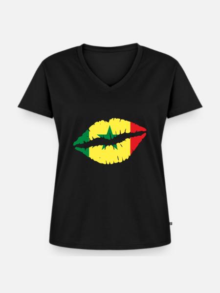 Senegal - Frauen Premium Bio T-Shirt mit V-Ausschnitt - Schwarz
