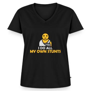 Toutes mes propres cascades - T-shirt encolure en V Premium bio Femme - noir - Devant - AI Model Female 172 light (172cm)
