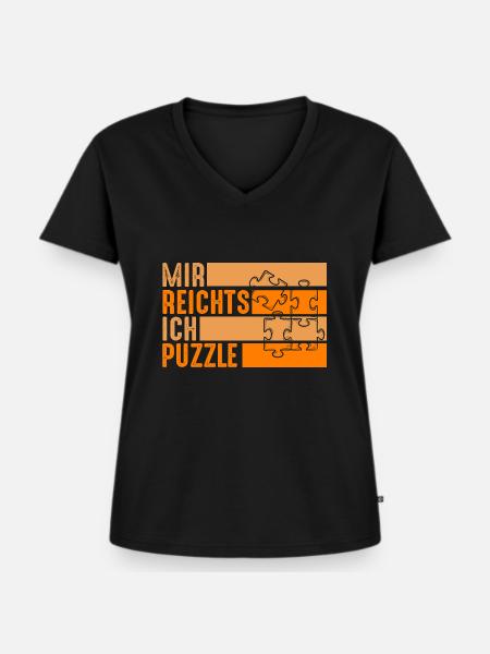 Puzzlefan Puzzler Puzzleteile Puzzle - Frauen Premium Bio T-Shirt mit V-Ausschnitt - Schwarz