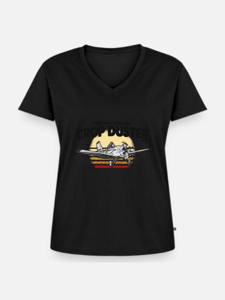 Professioneller Crop Duster Pilot, Antenne - Frauen Premium Bio T-Shirt mit V-Ausschnitt - Schwarz