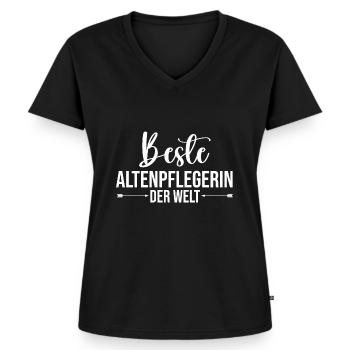 Pflege Pflegekraft AltenPflegerinin - Frauen Premium Bio T-Shirt mit V-Ausschnitt - Schwarz - Vorne - AI Model Female 172 light (172cm)