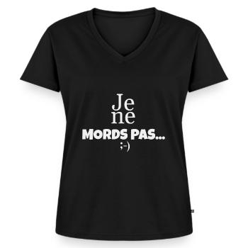 Je ne mords pas...;-) - T-shirt encolure en V Premium bio Femme - noir - Devant - AI Model Female 172 light (172cm)
