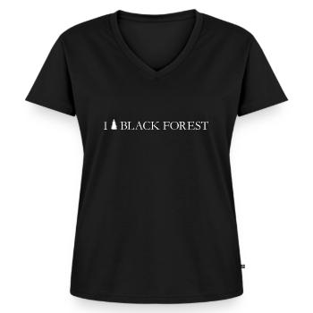 I LOVE BLACK FOREST - Frauen Premium Bio T-Shirt mit V-Ausschnitt - Schwarz - Vorne - AI Model Female 172 light (172cm)