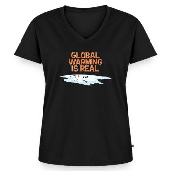 LE RÉCHAUFFEMENT CLIMATIQUE EST RÉEL - T-shirt encolure en V Premium bio Femme - noir - Devant - AI Model Female 172 light (172cm)