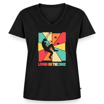 Leben am Rande Kletterwand - Frauen Premium Bio T-Shirt mit V-Ausschnitt - Schwarz - Vorne - AI Model Female 172 light (172cm)