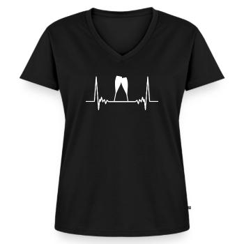Sekt Wein Weinglas Herzschlag - Frauen Premium Bio T-Shirt mit V-Ausschnitt - Schwarz - Vorne - AI Model Female 172 light (172cm)