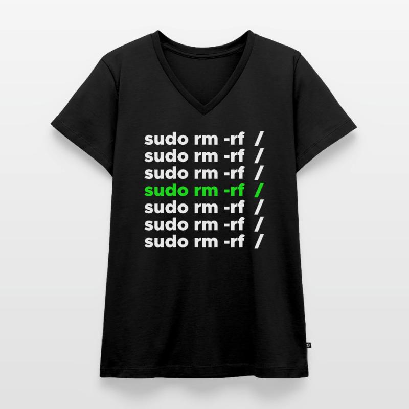 Linux Geek sudo rm -rf Nerd Spruch Frauen Premium Bio T-Shirt mit V-Ausschnitt