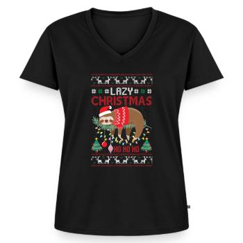 Lazy Christmas Ugly Sweater Faultier - Frauen Premium Bio T-Shirt mit V-Ausschnitt - Schwarz - Vorne - AI Model Female 172 light (172cm)