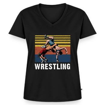 Wrestling Bodenkampf Ringen Kampfsport - Frauen Premium Bio T-Shirt mit V-Ausschnitt - Schwarz - Vorne - AI Model Female 172 light (172cm)