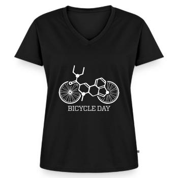 GOA Hofmann Bicycle Day Zauberwald 1943 - Frauen Premium Bio T-Shirt mit V-Ausschnitt - Schwarz - Vorne - AI Model Female 172 light (172cm)