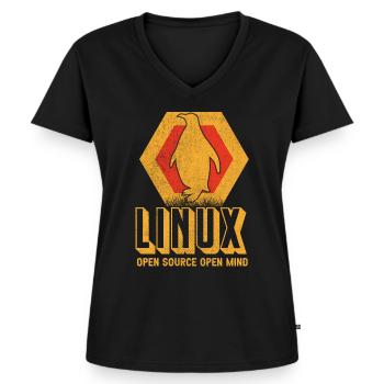 Linux Geek Penguin Nerd Computer Scientist - Women's Premium Organic V-neck T-shirt - black - Front - AI Model Female 172 light (172cm)