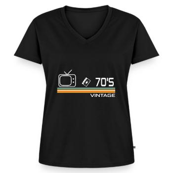 70er Jahre - Frauen Premium Bio T-Shirt mit V-Ausschnitt - Schwarz - Vorne - AI Model Female 172 light (172cm)