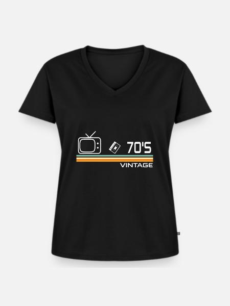 70er Jahre - Frauen Premium Bio T-Shirt mit V-Ausschnitt - Schwarz