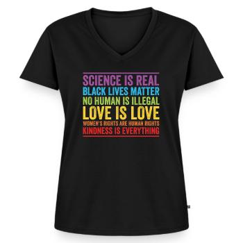 Science is Real Black Lives Matter - Frauen Premium Bio T-Shirt mit V-Ausschnitt - Schwarz - Vorne - AI Model Female 172 light (172cm)