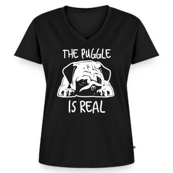 Der puggle ist echt - Frauen Premium Bio T-Shirt mit V-Ausschnitt - Schwarz - Vorne - AI Model Female 172 light (172cm)