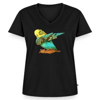 Wellensittich Sittich Papagei Vogel Haustier - Frauen Premium Bio T-Shirt mit V-Ausschnitt - Schwarz - Vorne - AI Model Female 172 light (172cm)