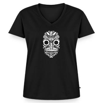 Maori face - Women's Premium Organic V-neck T-shirt - black - Front - AI Model Female 172 light (172cm)