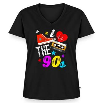 i love the 90s - Frauen Premium Bio T-Shirt mit V-Ausschnitt - Schwarz - Vorne - AI Model Female 172 light (172cm)