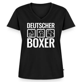 Deutscher Boxer white - Frauen Premium Bio T-Shirt mit V-Ausschnitt - Schwarz - Vorne - AI Model Female 172 light (172cm)