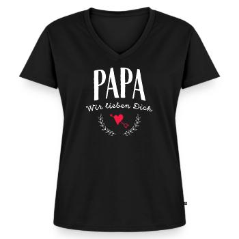 Papa wir lieben Dich - Frauen Premium Bio T-Shirt mit V-Ausschnitt - Schwarz - Vorne - AI Model Female 172 light (172cm)