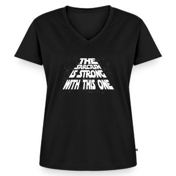 Sarkasmus - Frauen Premium Bio T-Shirt mit V-Ausschnitt - Schwarz - Vorne - AI Model Female 172 light (172cm)