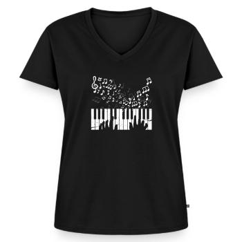 Piano - Frauen Premium Bio T-Shirt mit V-Ausschnitt - Schwarz - Vorne - AI Model Female 172 light (172cm)