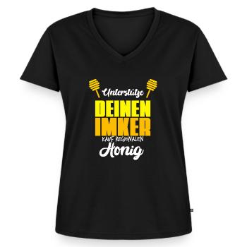 Regionaler Honig - Bienen Imker Spruch Geschenk - Frauen Premium Bio T-Shirt mit V-Ausschnitt - Schwarz - Vorne - AI Model Female 172 light (172cm)