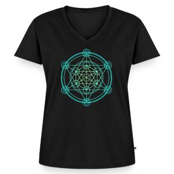 Merkaba Géométrie sacrée - T-shirt encolure en V Premium bio Femme - noir - Devant - AI Model Female 172 light (172cm)