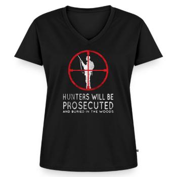 Jäger werden verfolgt Vintage Shirt - Frauen Premium Bio T-Shirt mit V-Ausschnitt - Schwarz - Vorne - AI Model Female 172 light (172cm)