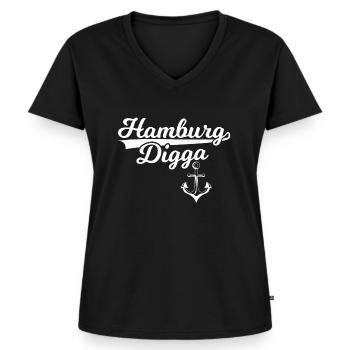 Hamburg Moin Digga Anker Norddeutsch Hamburger - Frauen Premium Bio T-Shirt mit V-Ausschnitt - Schwarz - Vorne - AI Model Female 172 light (172cm)