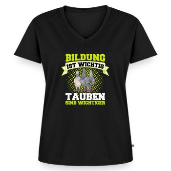 Tauben Bildung Ist Wichtig Taubenzüchter - Frauen Premium Bio T-Shirt mit V-Ausschnitt - Schwarz - Vorne - AI Model Female 172 light (172cm)