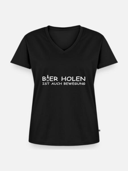 Bier holen ist Bewegung - Frauen Premium Bio T-Shirt mit V-Ausschnitt - Schwarz