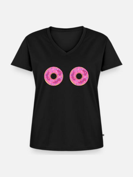 uups, boobs als donuts - Frauen Premium Bio T-Shirt mit V-Ausschnitt - Schwarz