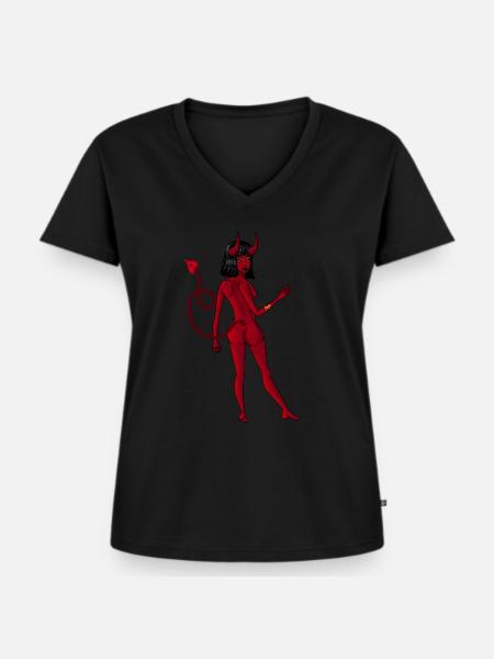 Teufelsfrau - Frauen Premium Bio T-Shirt mit V-Ausschnitt - Schwarz