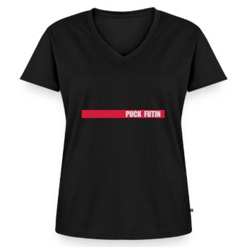 puck futin logo design - Women's Premium Organic V-neck T-shirt - black - Front - AI Model Female 172 light (172cm)