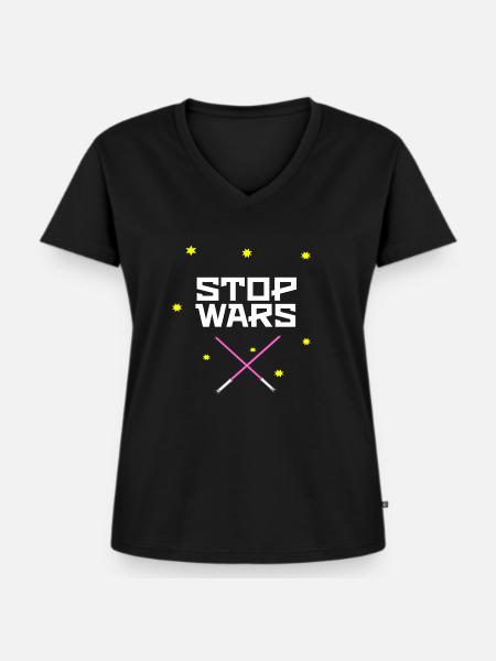 Stop Wars Geschenkidee - Frauen Premium Bio T-Shirt mit V-Ausschnitt - Schwarz