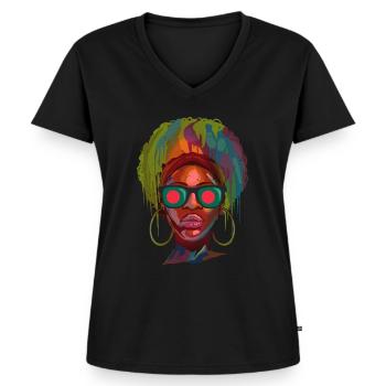Bangladesh - Women's Premium Organic V-neck T-shirt - black - Front - AI Model Female 172 light (172cm)