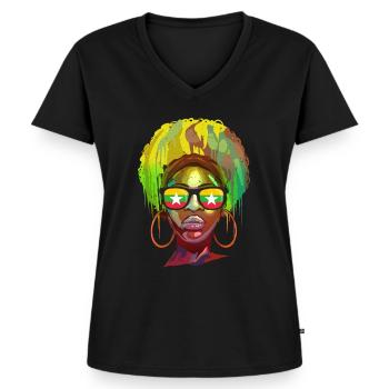 Myanmar - Women's Premium Organic V-neck T-shirt - black - Front - AI Model Female 172 light (172cm)
